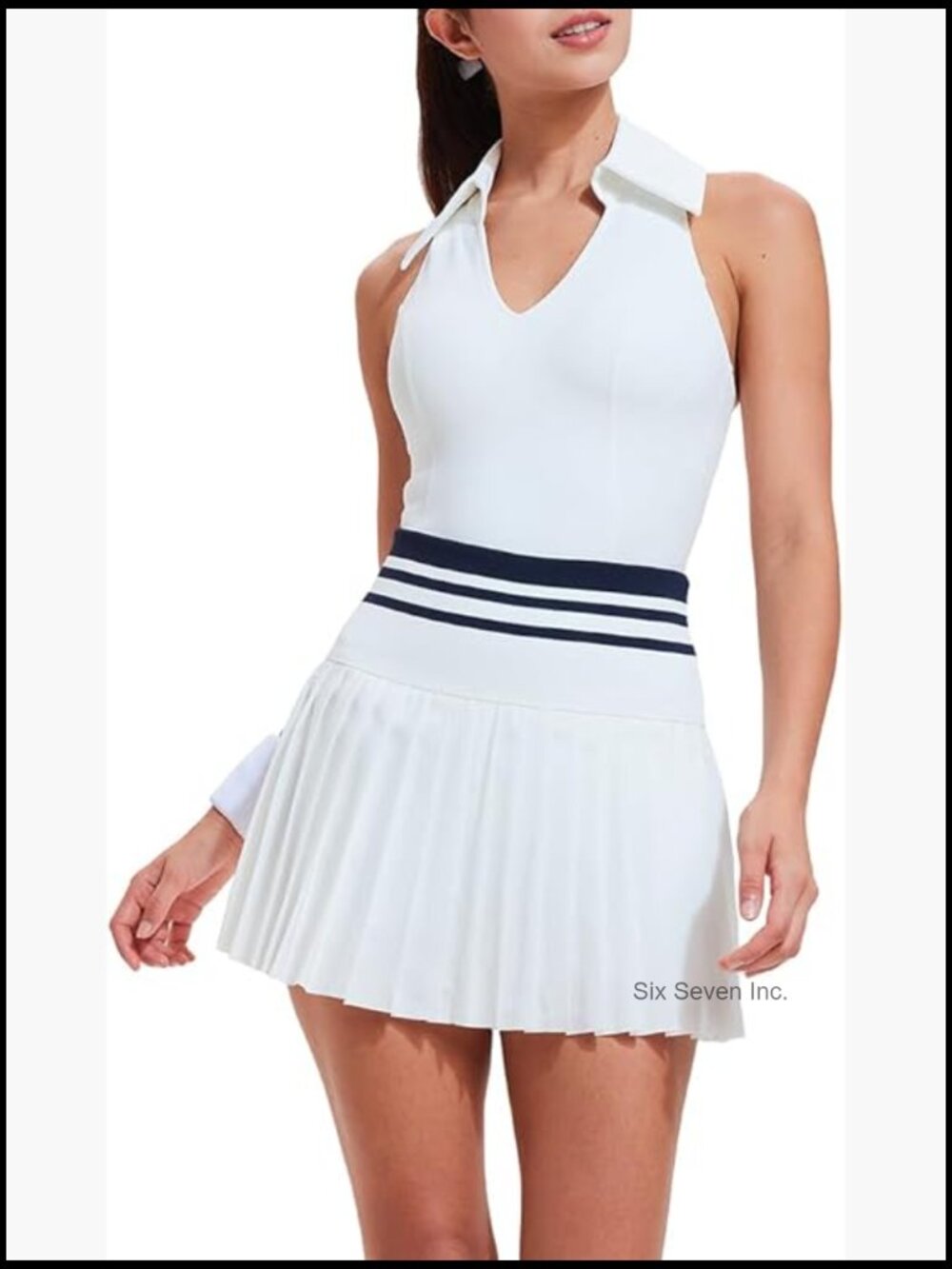 Two Piece Tennis Skirt Set Racerback Color Block High Waisted Pleated Golf
